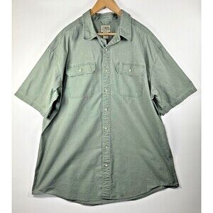 LL Bean Short Sleeve Shirt Mens XXL Tall Green Cotton Button Up Traditional Fit